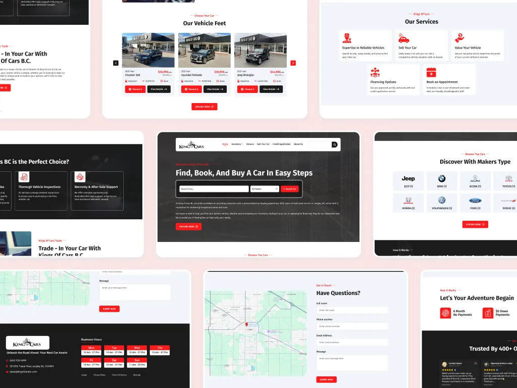 King of Cars dealership website mockup